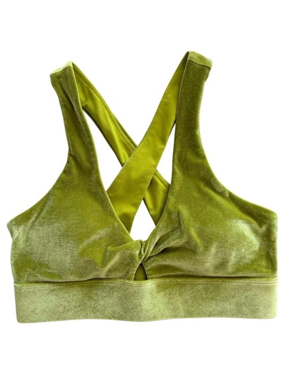 Fabletics Green Velour Crossback Sports Bra Top Oasis Twist XS Yoga Activewear